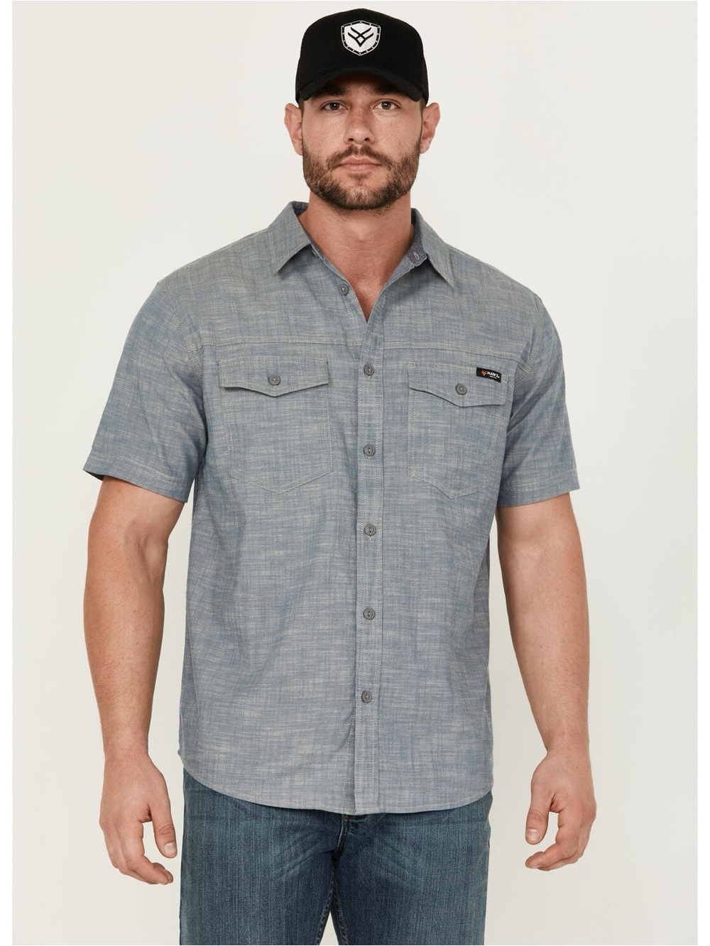 Hawx Men’s Chambray Short Sleeve Button-Down Stretch Work Shirt LT